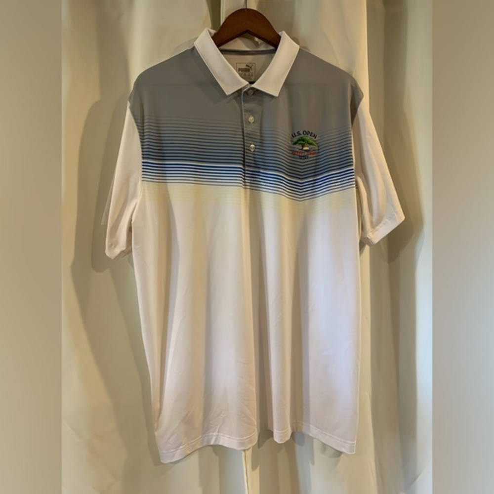 Puma Polo Shirt Mens XL Stripe Golf ⛳‎ 121st US Open Torrey Pines Logo